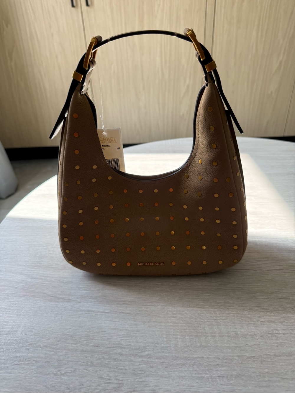 Michael Kors mini Nolita Studded Bag with Gold and Accents